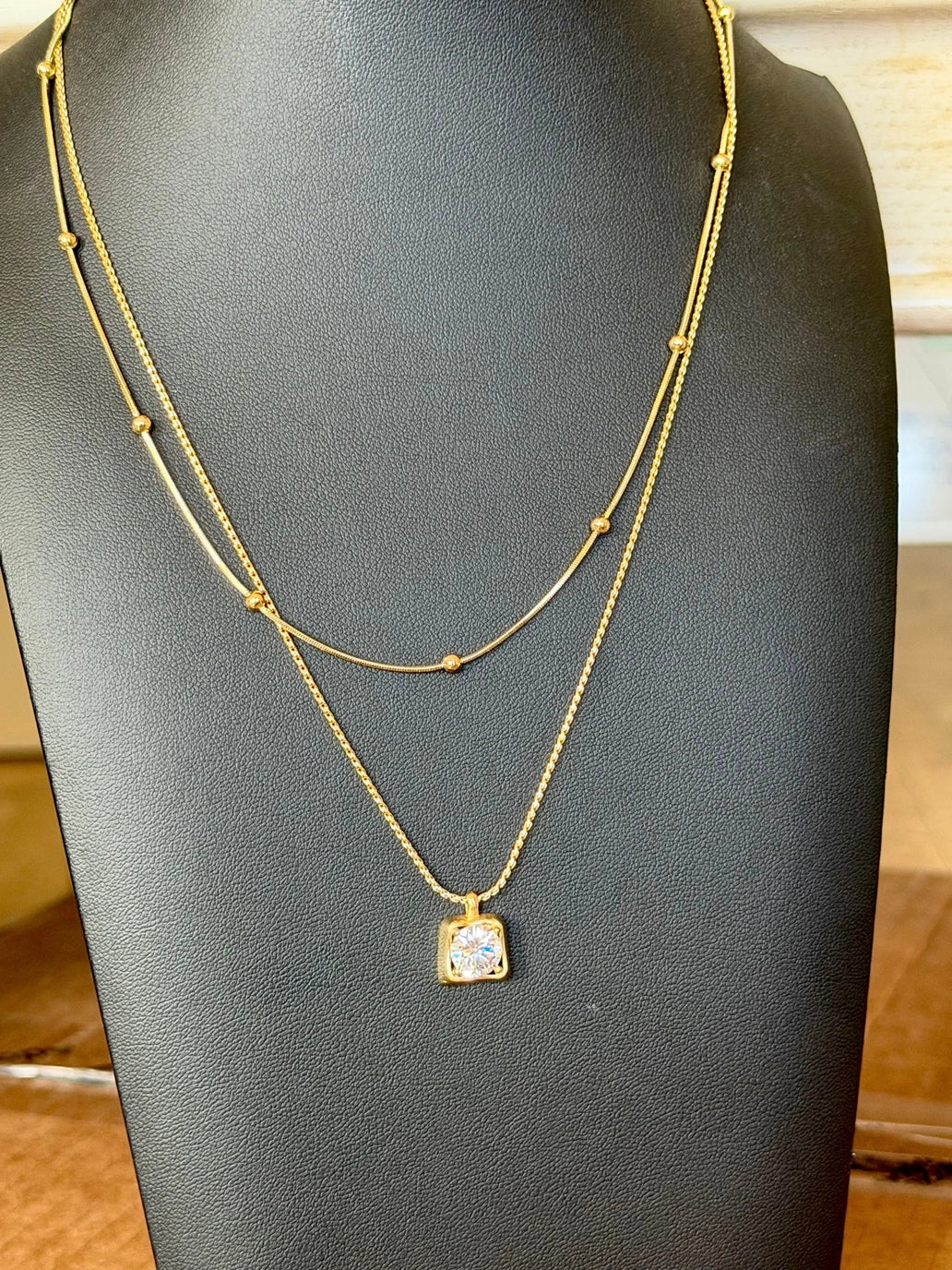 Daphne Double Strand Square CZ Necklace