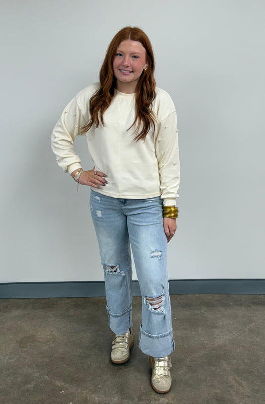 Light Washed Cuffed Denim Jeans