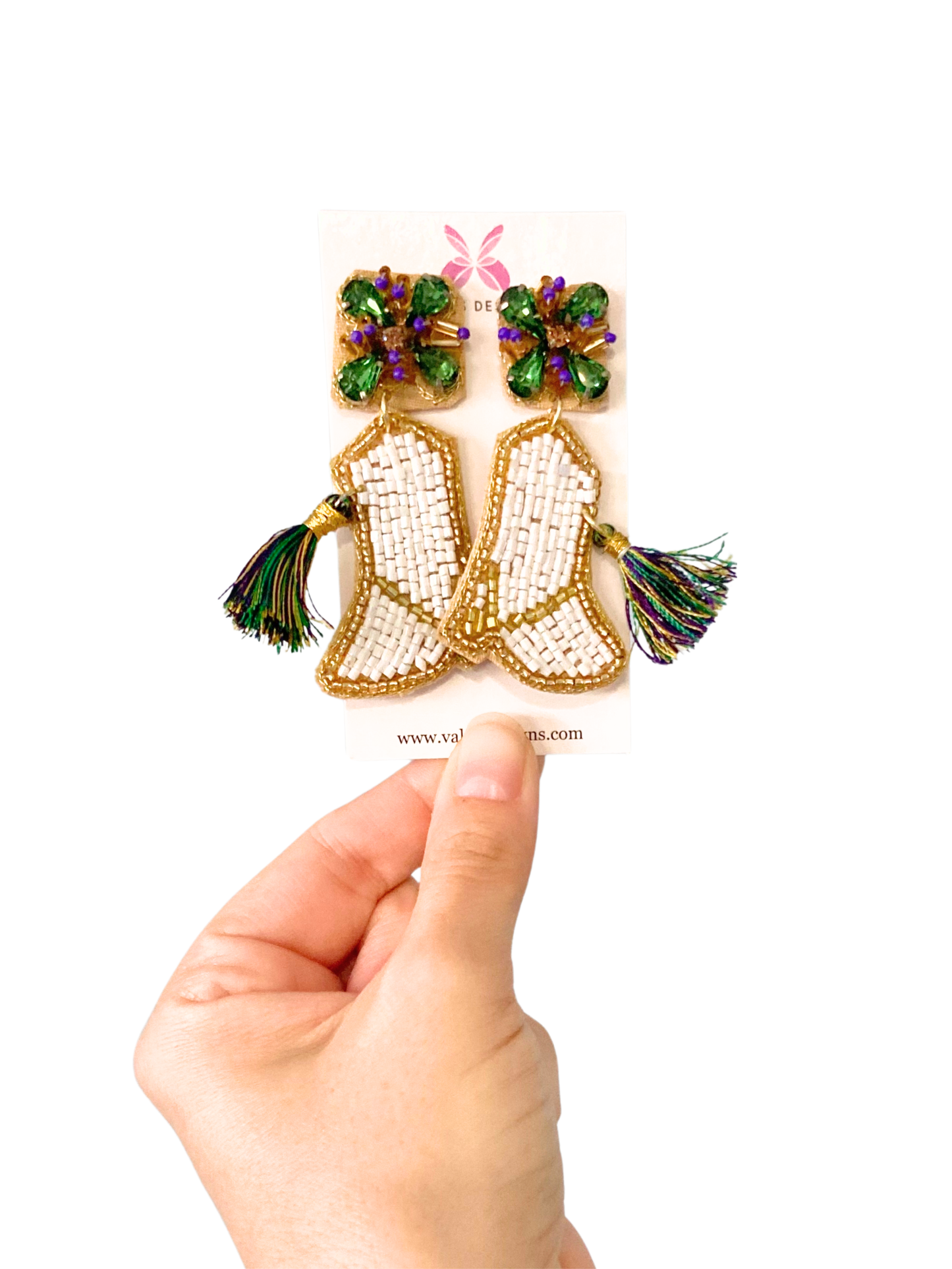 Beaded Majorette Marching Boot Earrings - Mardi Gras