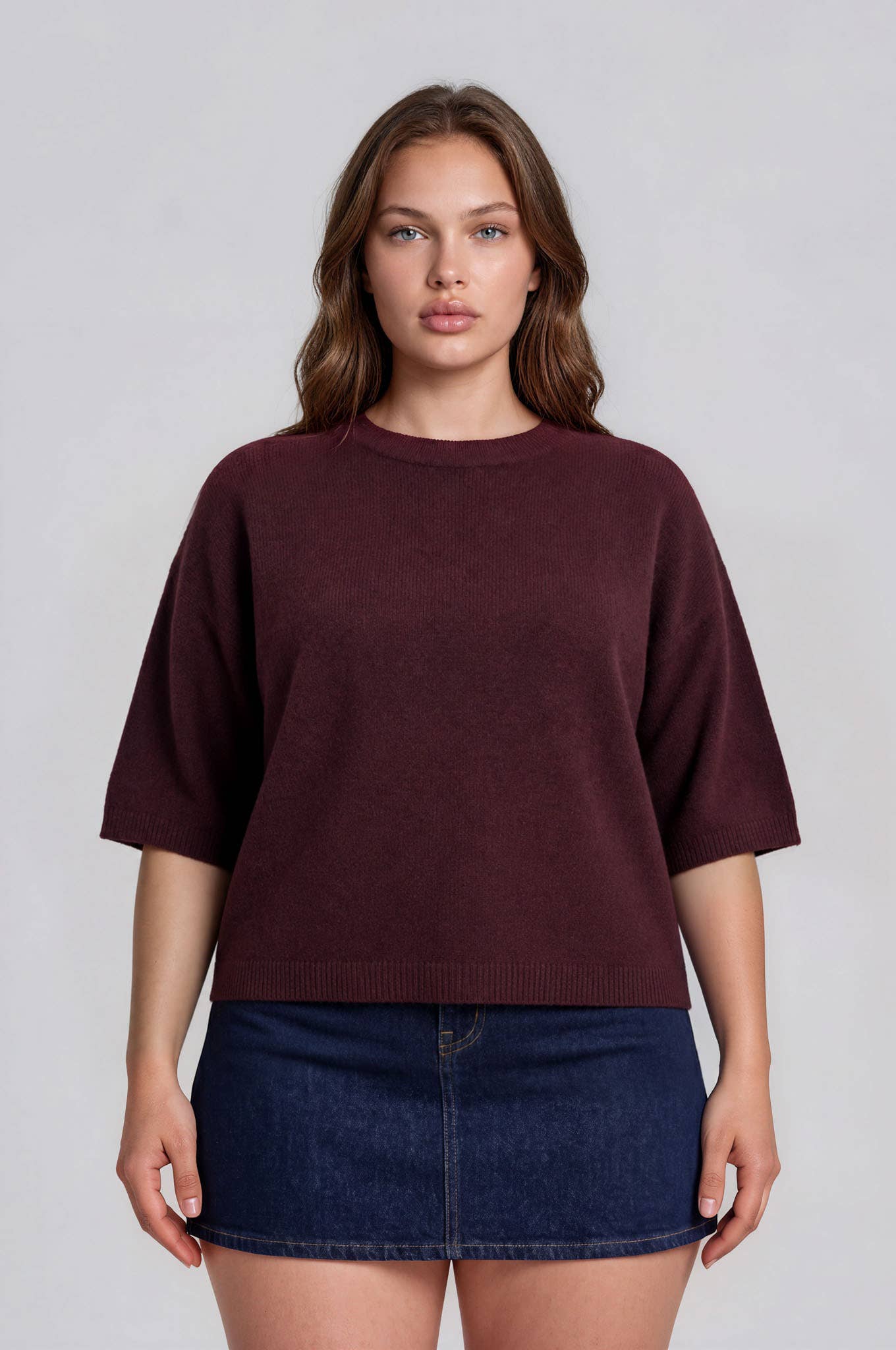 PLUS HEATHERED CREW NECK BOXY PULLOVER