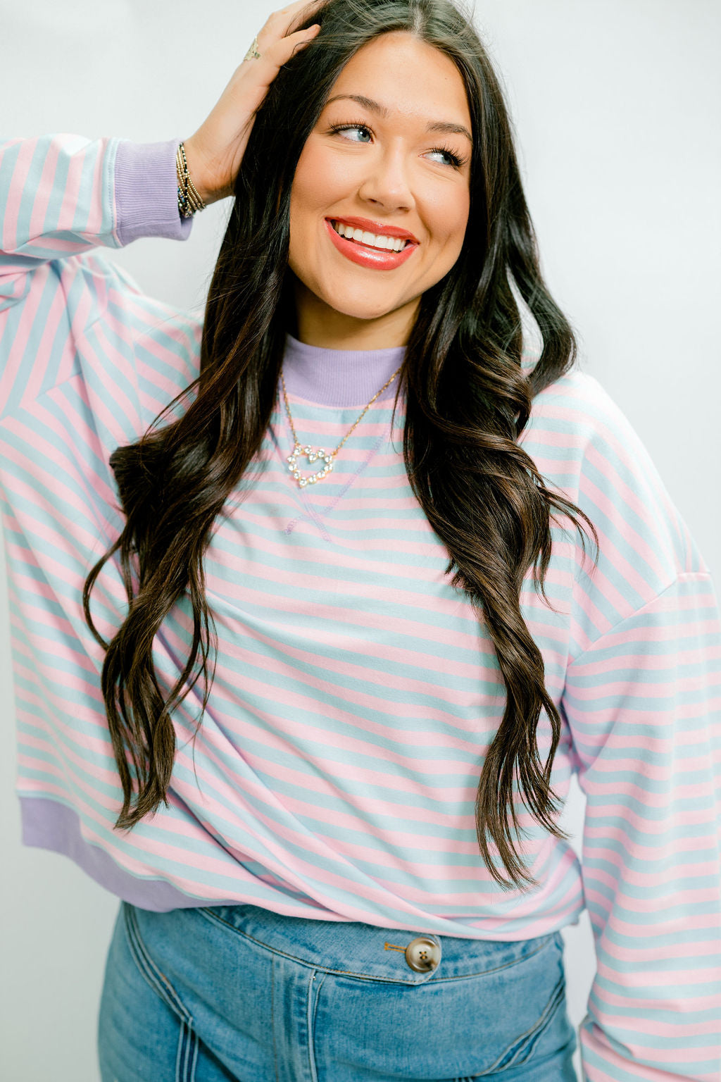 Striped Mock Neck Terry Top