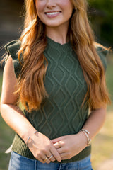 Ruffled Sleeve Cable Knit Sweater