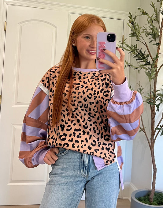 Striped Leopard Sweatshirt