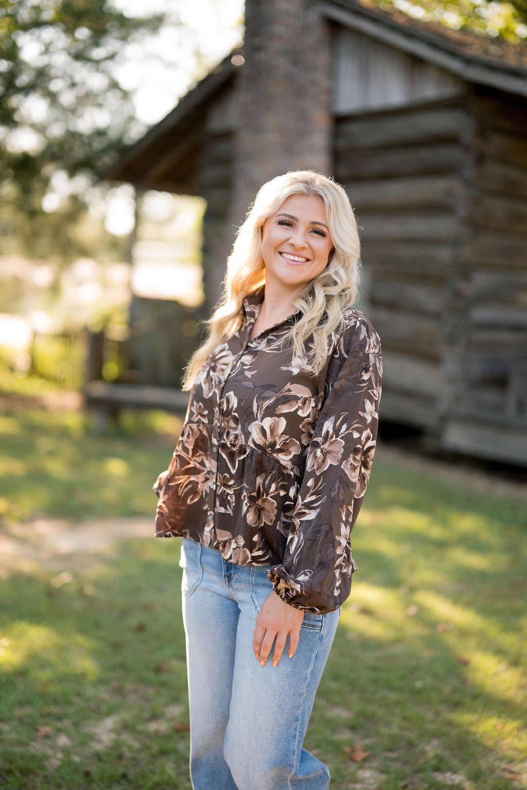 Woven Print Collard Top