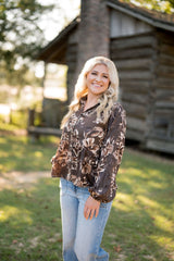 Woven Print Collard Top