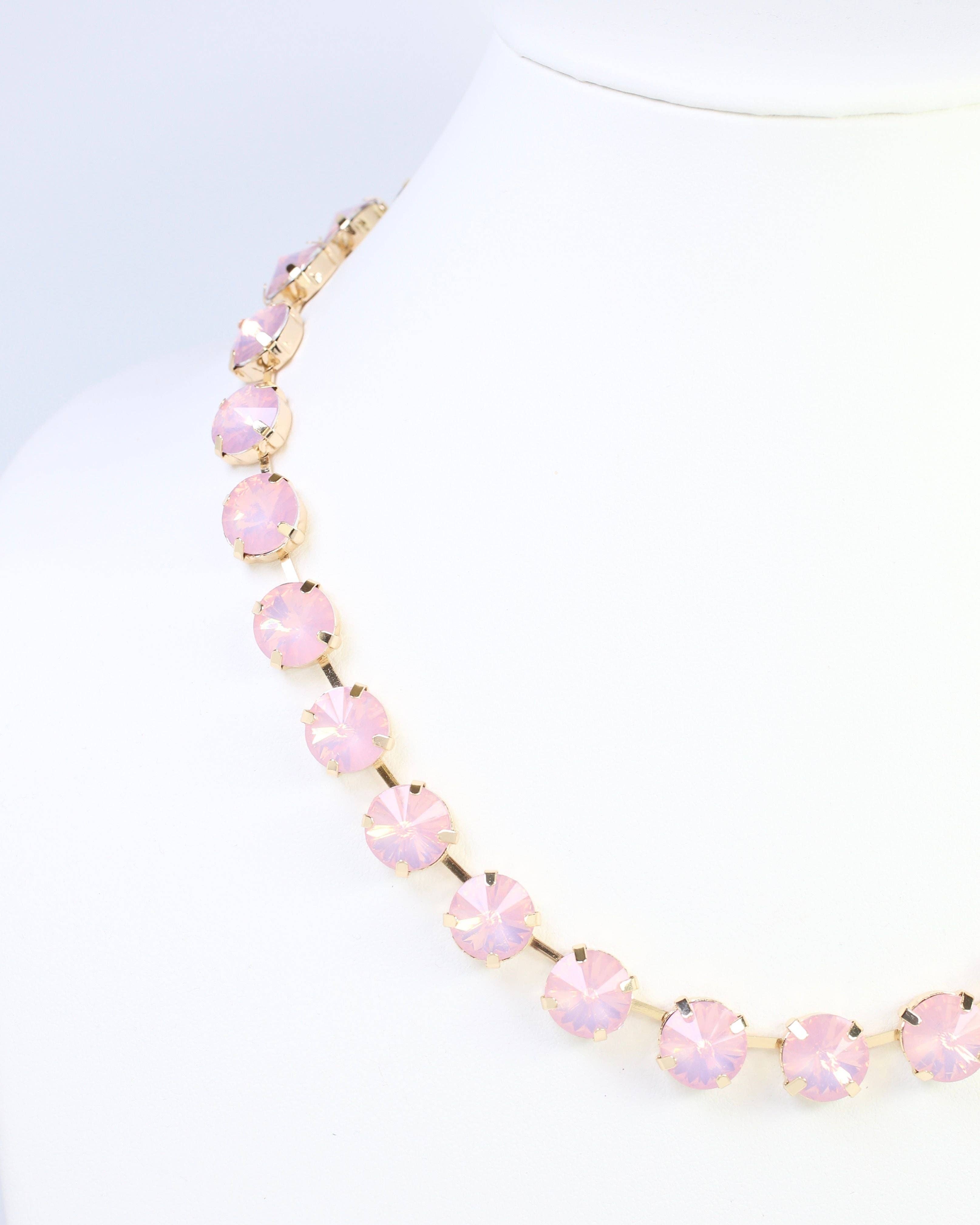 Roxanne Rhinestone Necklace Pink Opal