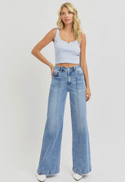 High Waist Wide Leg- Pintuck Jeans