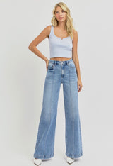 High Waist Wide Leg- Pintuck Jeans