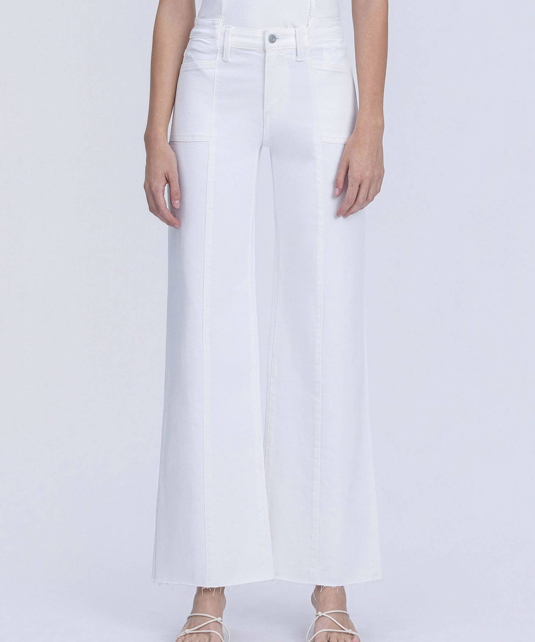 HIGH RISE STACKED WAISTBAND OPTIC WHITE WIDE JEANS