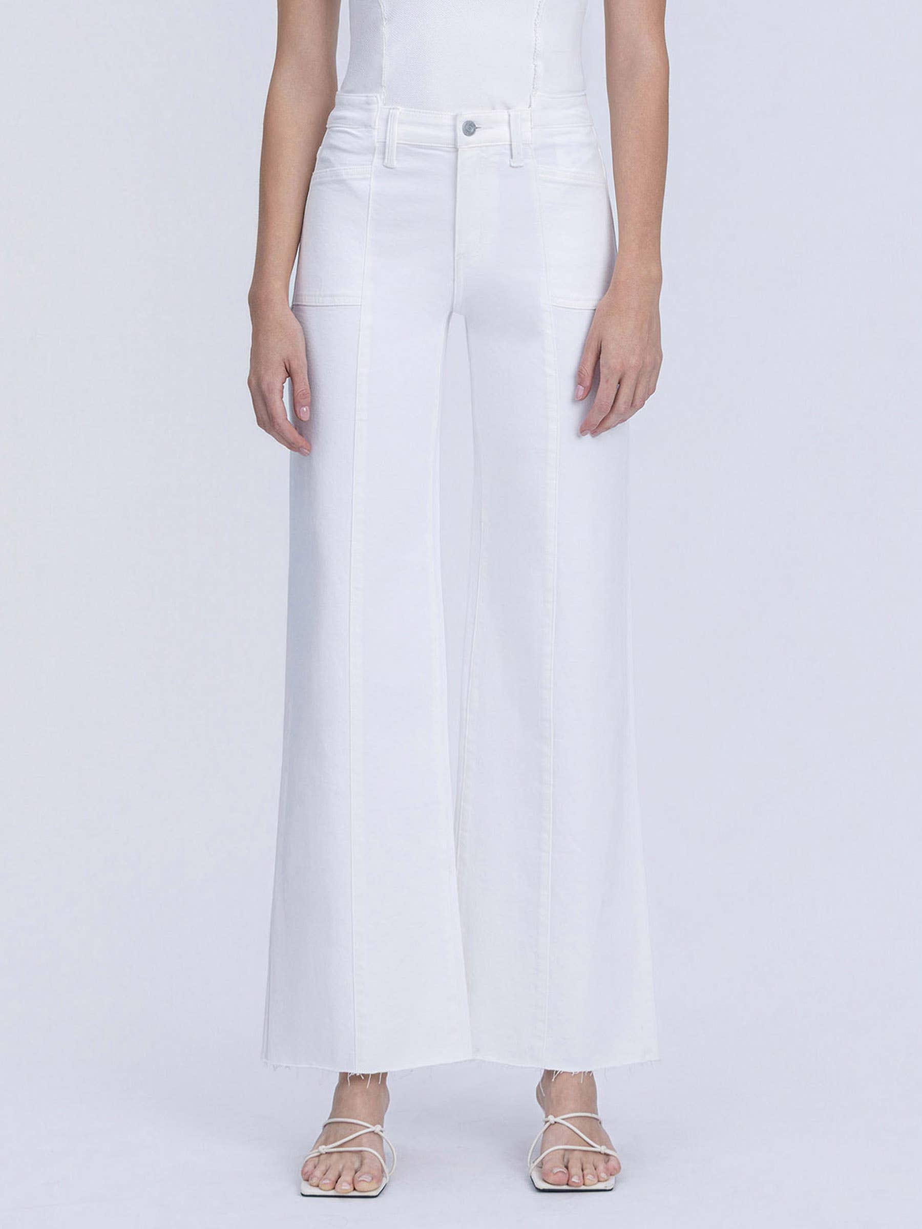 HIGH RISE STACKED WAISTBAND OPTIC WHITE WIDE JEANS