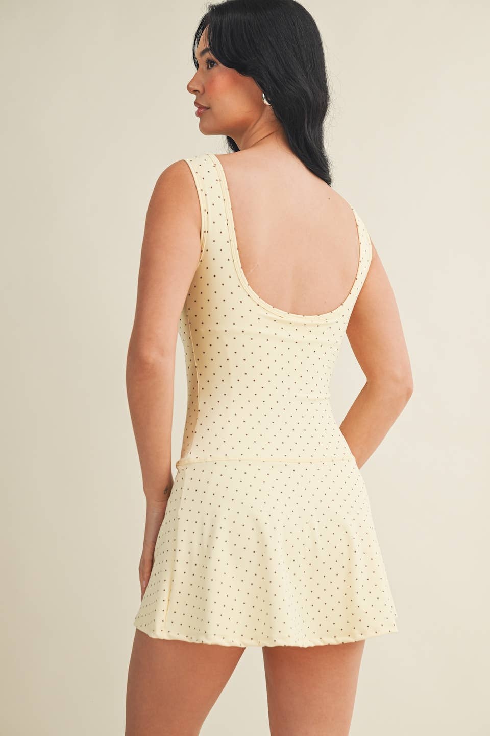 Polka Dot Print A-Line Mini Dress with Drop Waist
