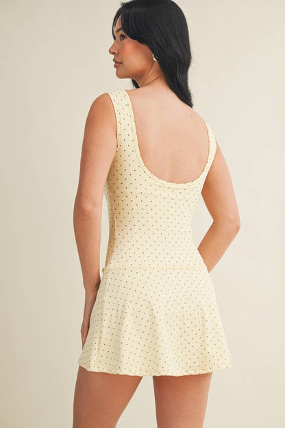 Polka Dot Print A-Line Mini Dress with Drop Waist