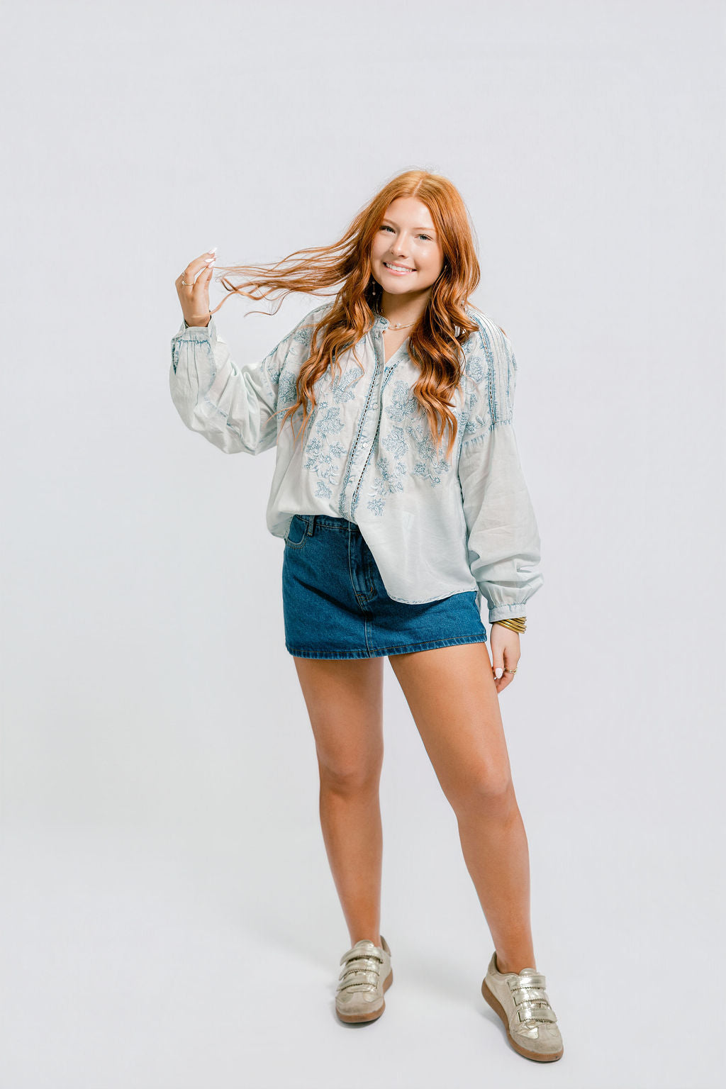 Embroidered Denim Top