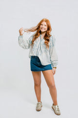 Embroidered Denim Top