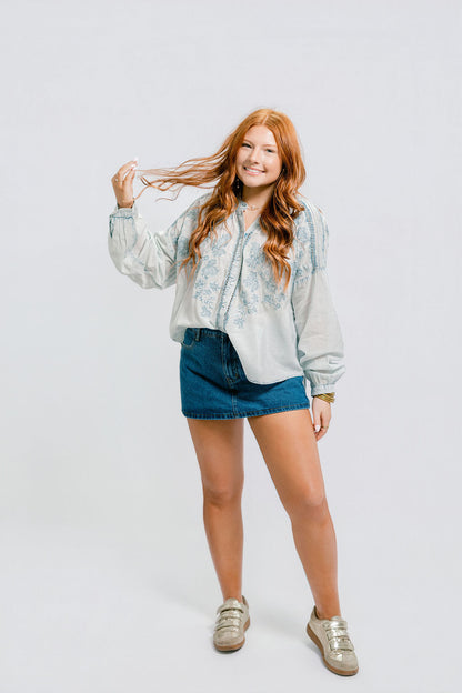 Embroidered Denim Top
