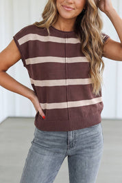Striped Cap Sleeve Knit Sweater