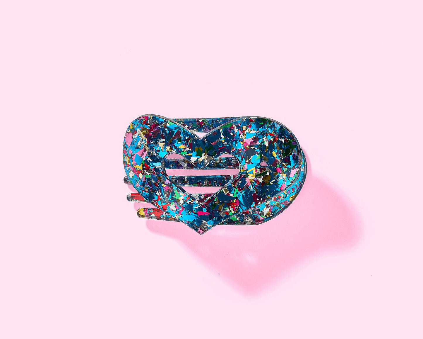 Claw Hair Clip - Flat Heart - Blue + Confetti