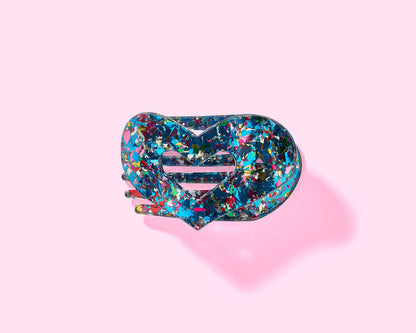 Claw Hair Clip - Flat Heart - Blue + Confetti