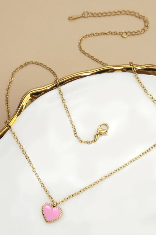 18K Plated Pink Heart Necklace