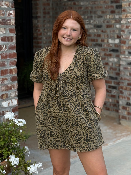Leopard Denim Romper