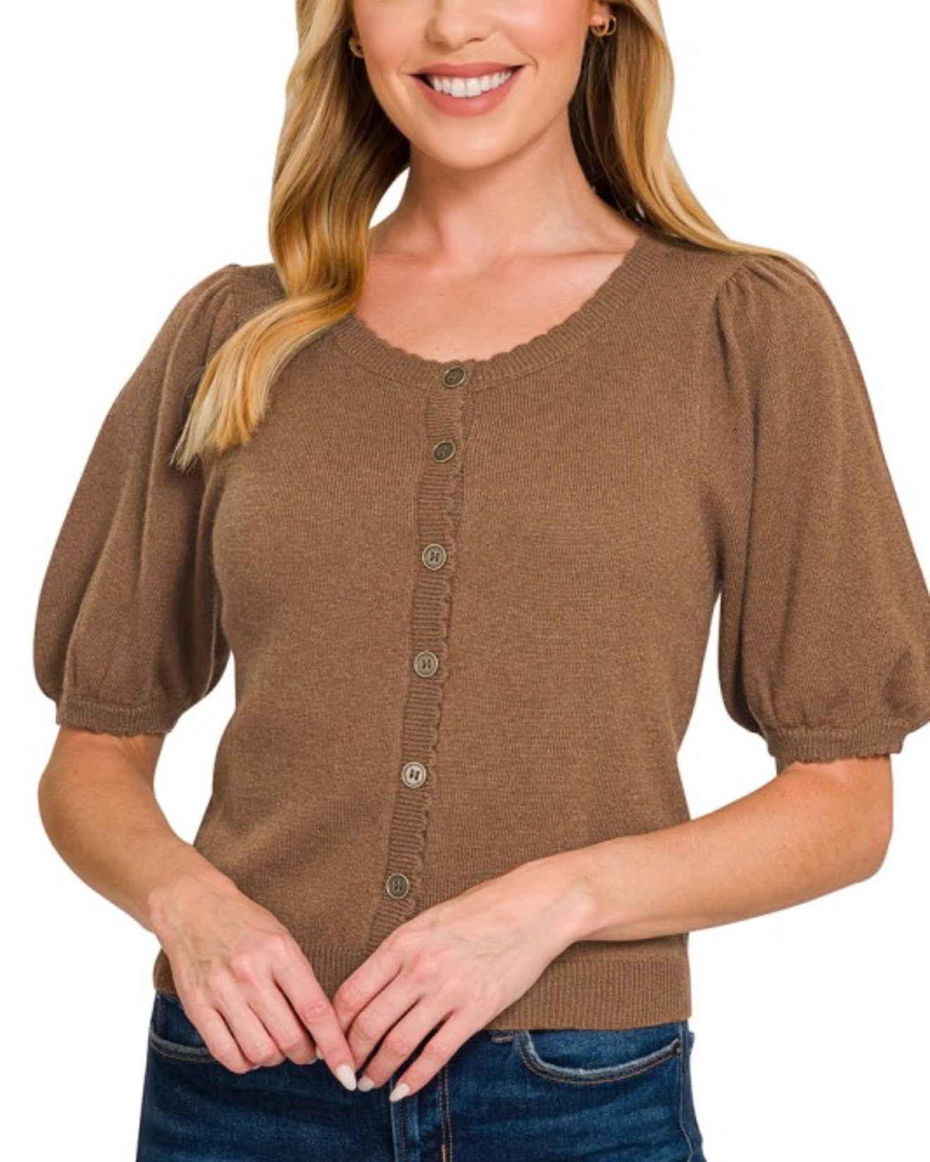 Puff Sleeve Wool Cardigan