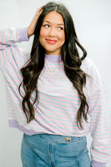 Striped Mock Neck Terry Top
