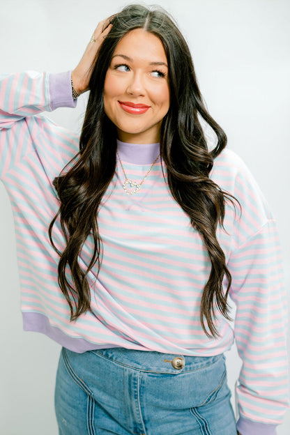 Striped Mock Neck Terry Top