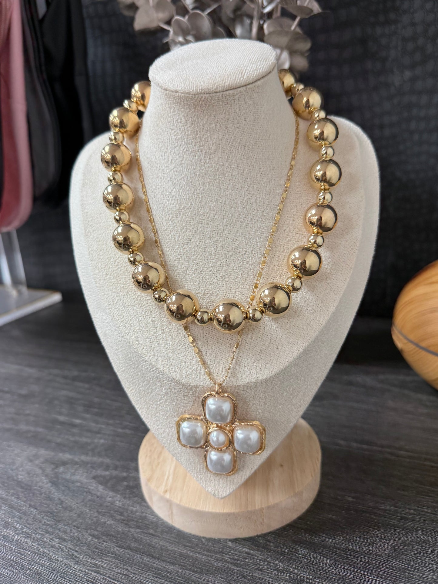 Cross Chunky Ball Statement Necklace