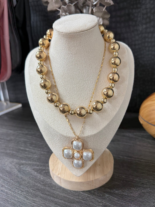 Cross Chunky Ball Statement Necklace