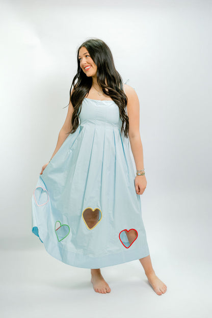 Embroidered Hearts Cut Out Midi Dress