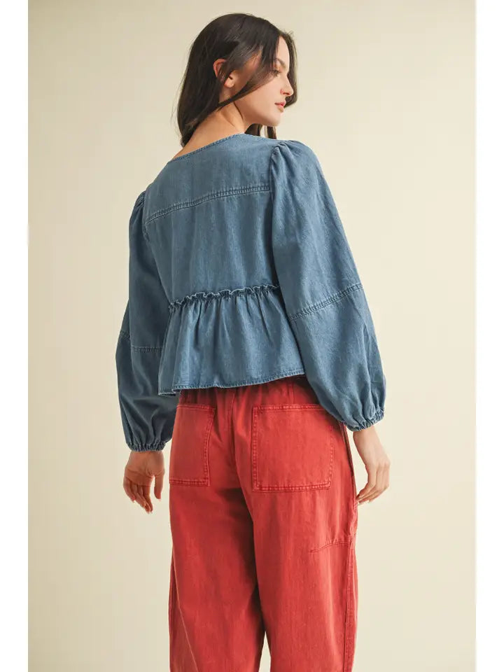 Blue Tie Front Top