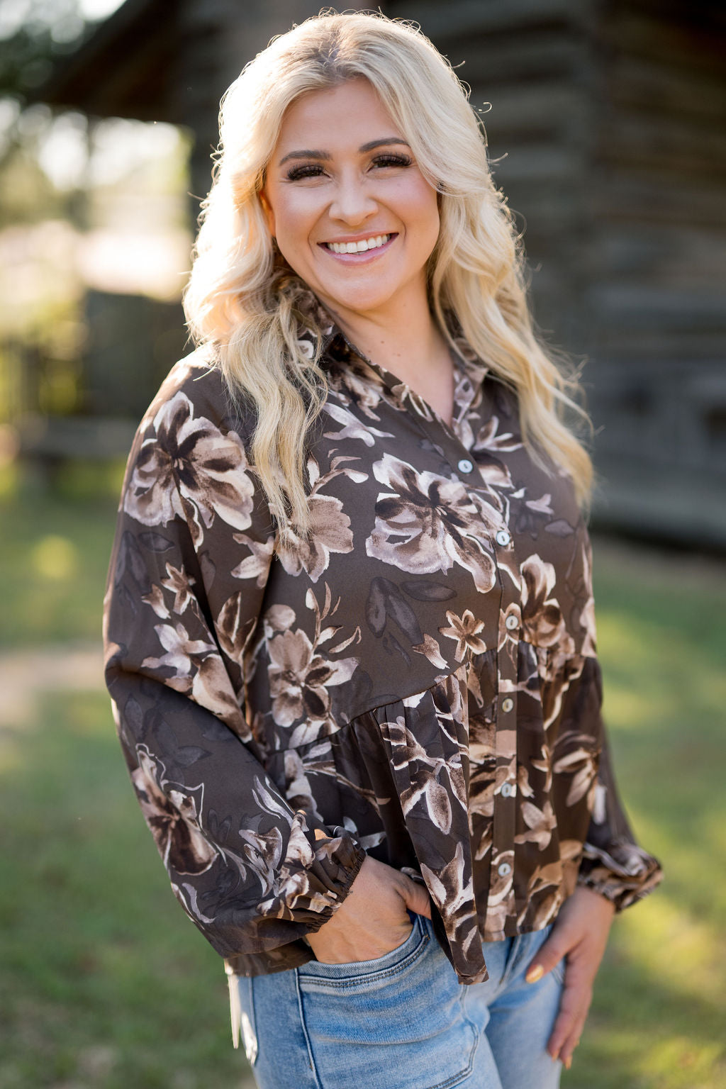 Woven Print Collard Top