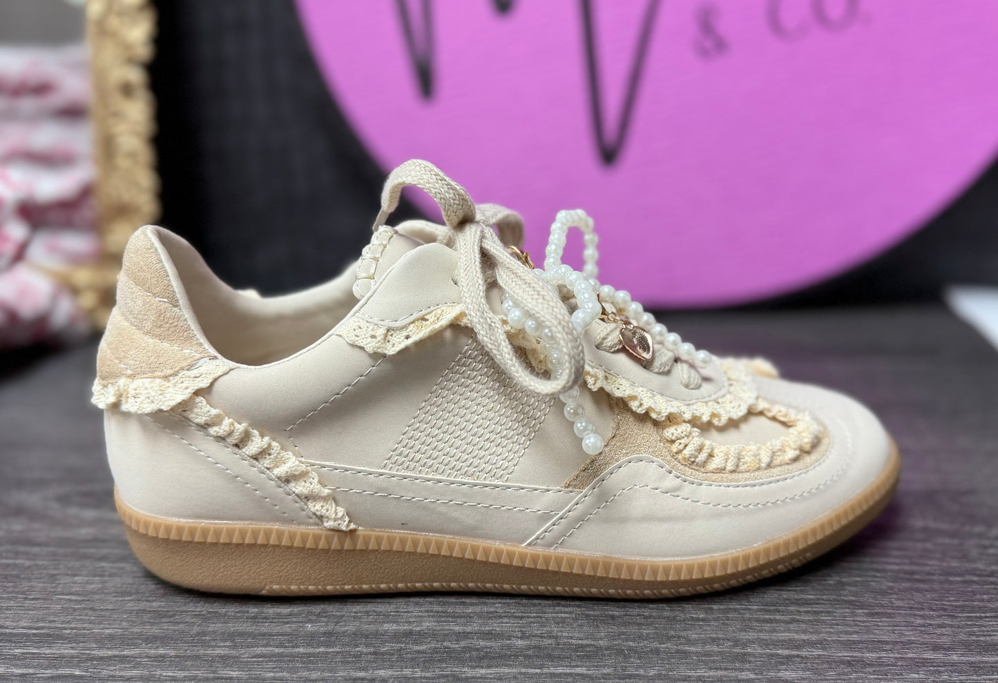 April Cream Lace Trimmed Sneaker