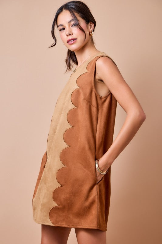 Suede Scalloped Dress