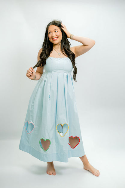 Embroidered Hearts Cut Out Midi Dress