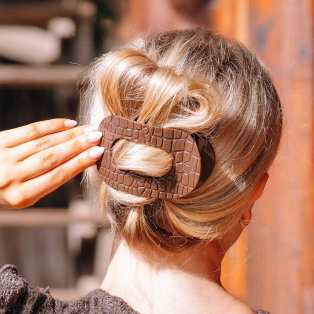 Brown Crocodile Flat Round Hair Clip