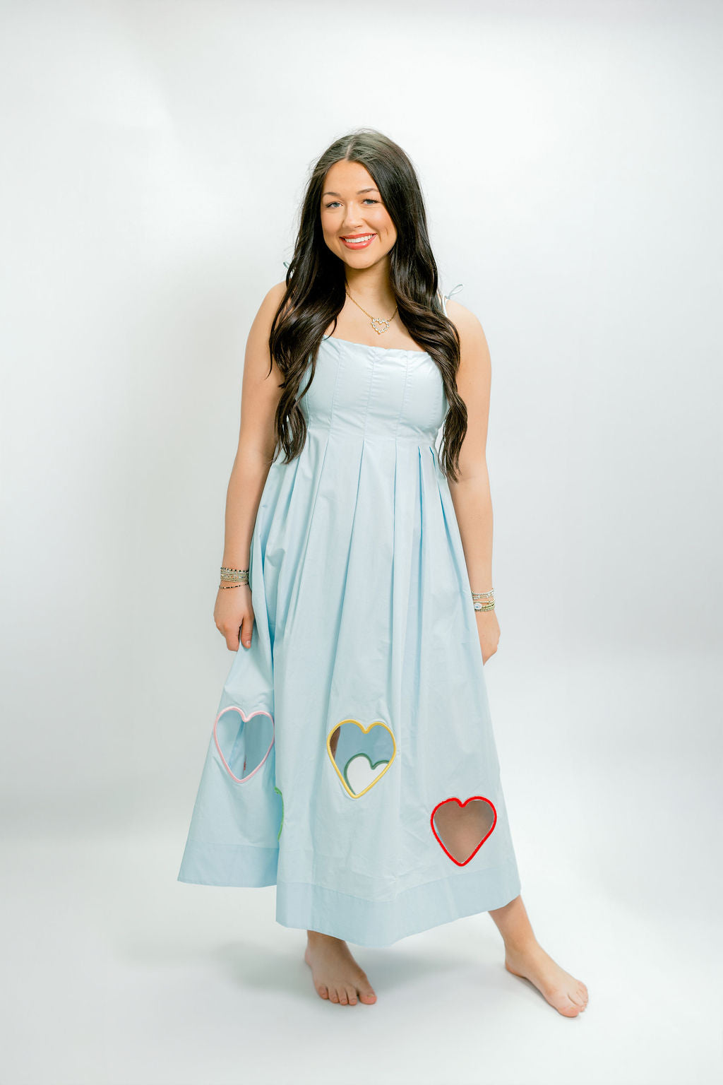 Embroidered Hearts Cut Out Midi Dress