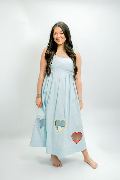 Embroidered Hearts Cut Out Midi Dress