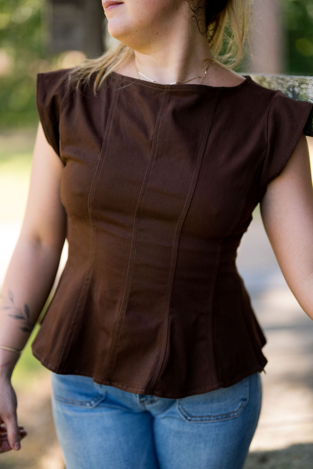 Stretch Cap Sleeve Peplum Top