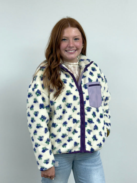 Floral Print Sherpa Jacket
