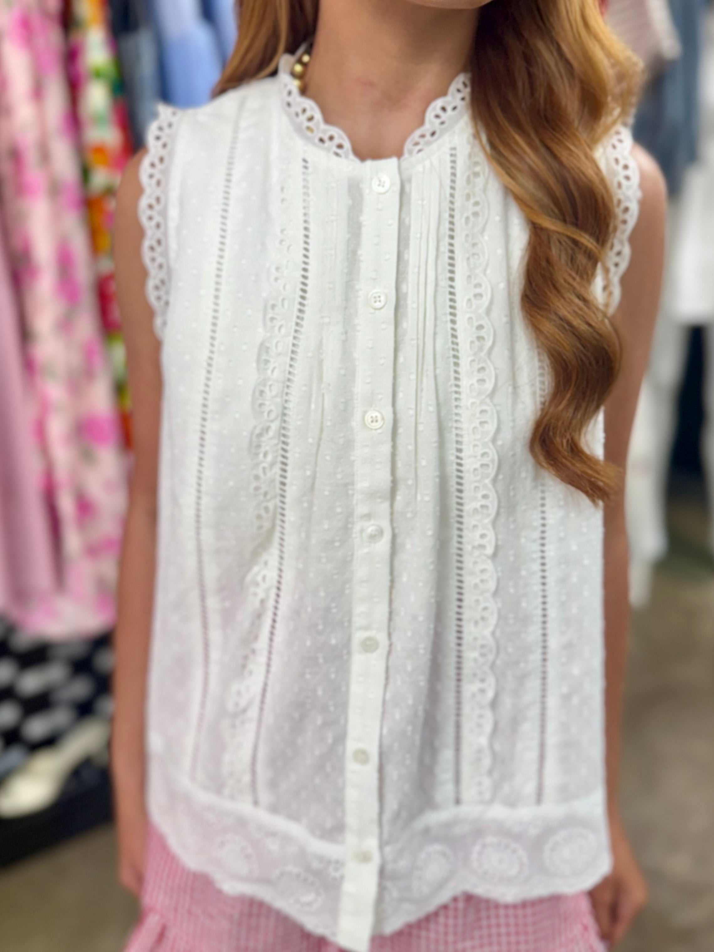 Dotty Lace Trim Blouse