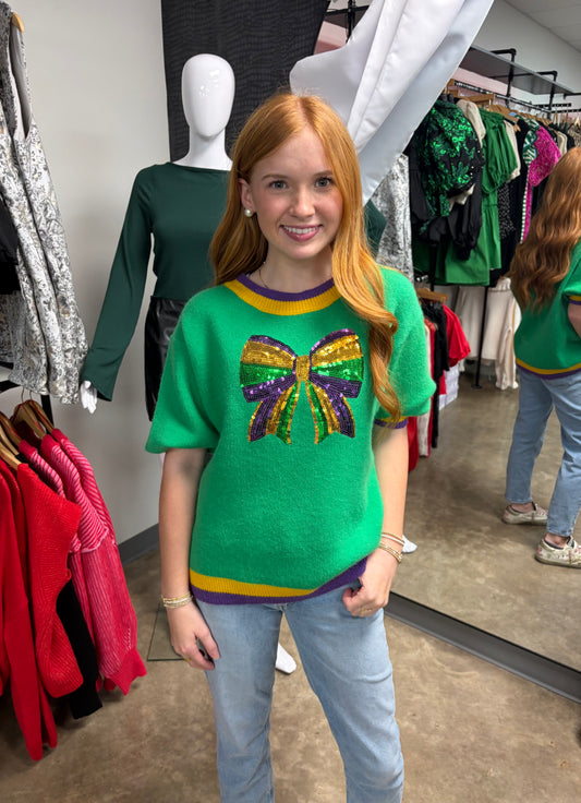 Sequin Bow Mardi Gras Top