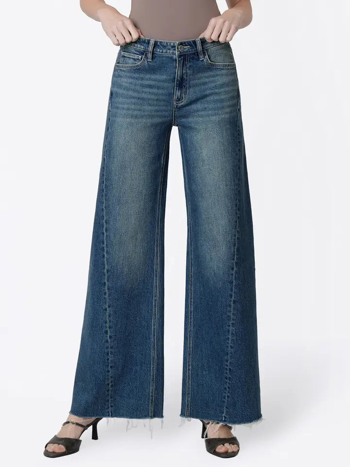 High Rise Wide Leg With Front Seam Jeans