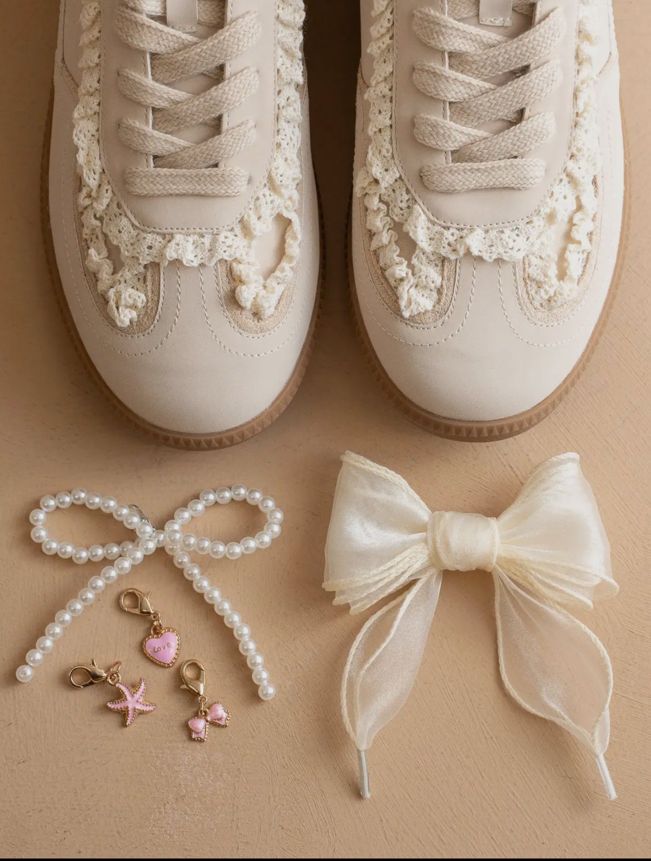 April Cream Lace Trimmed Sneaker