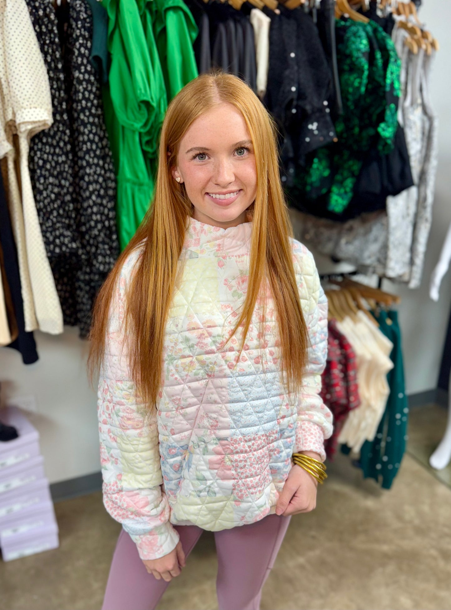 Pink Quilt Mock Neck Sweater