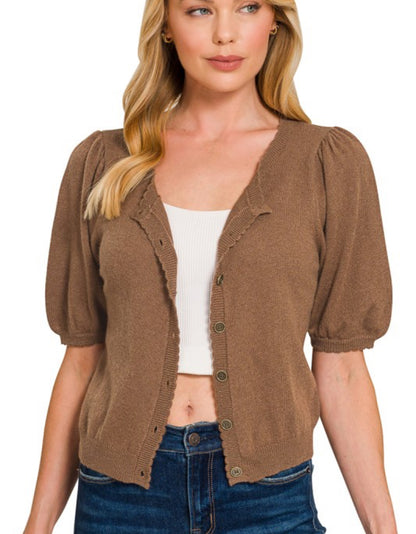 Puff Sleeve Wool Cardigan