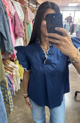 Ruffle Sleeve Embroided Top