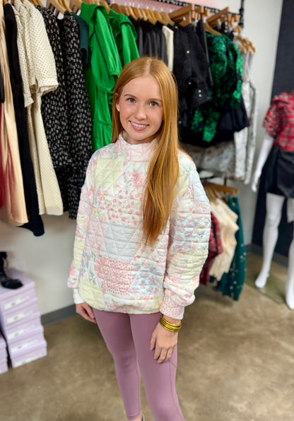 Pink Quilt Mock Neck Sweater