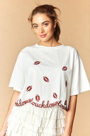 Touchdown Embroidery Cropped Tee