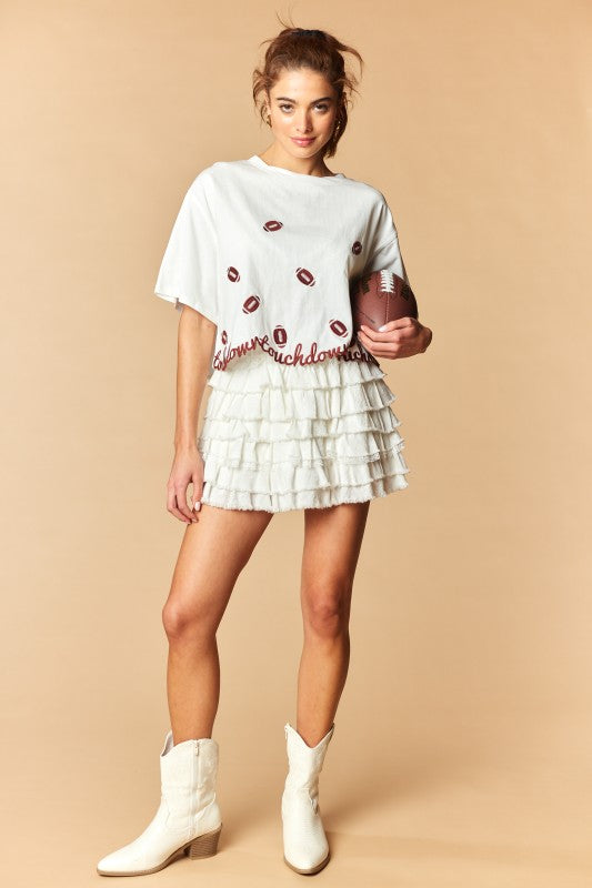 Touchdown Embroidery Cropped Tee
